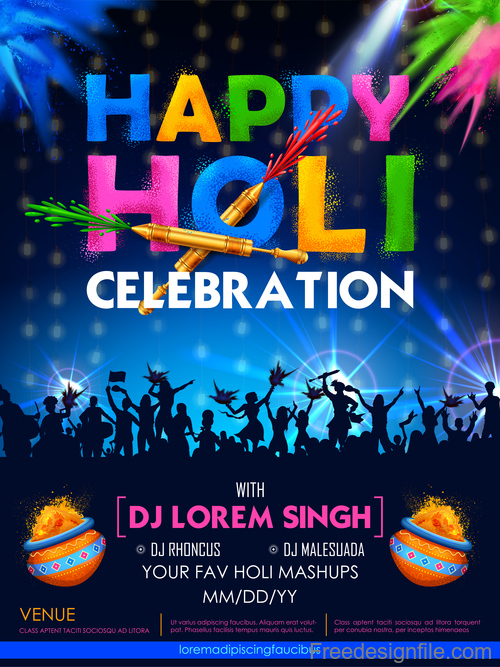 Happy holi celebration flyer template vector 06