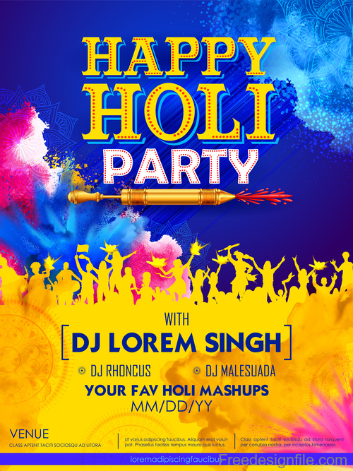 Happy holi celebration flyer template vector 07