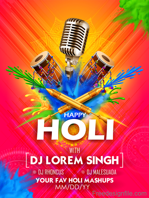 Happy holi celebration flyer template vector 09