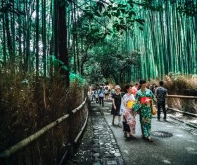 Happy people in the scenic tour Stock Photo