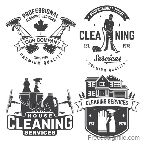 House cleaning labels with logo design vector 01