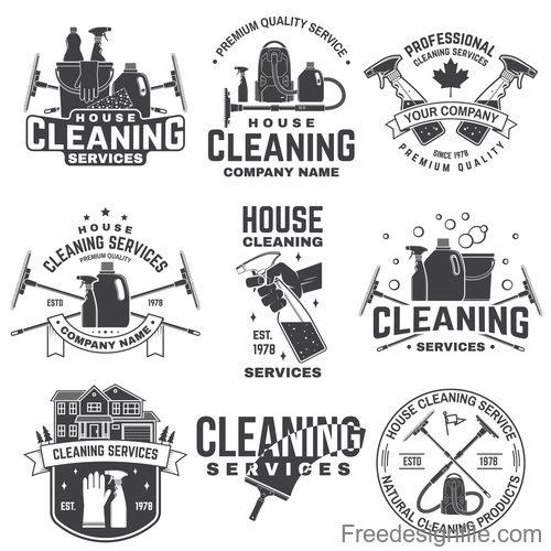 House cleaning labels with logo design vector 02