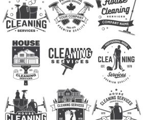 House cleaning labels with logo design vector 03