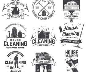 House cleaning labels with logo design vector 04