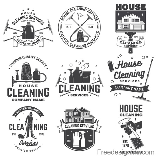 House cleaning labels with logo design vector 04