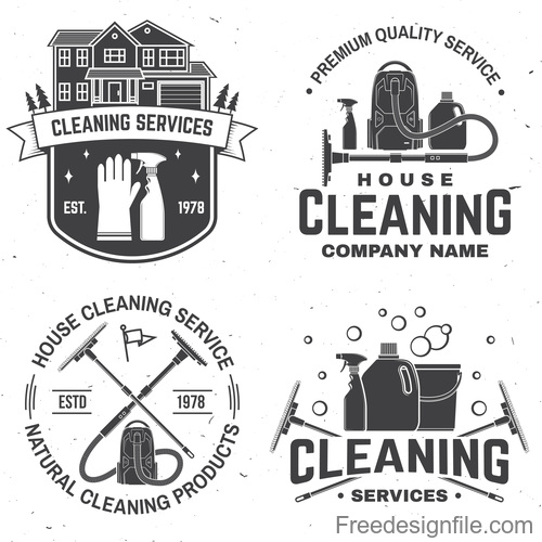 House cleaning labels with logo design vector 06