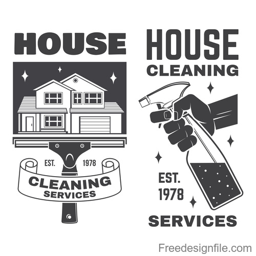 House cleaning services labels design vector