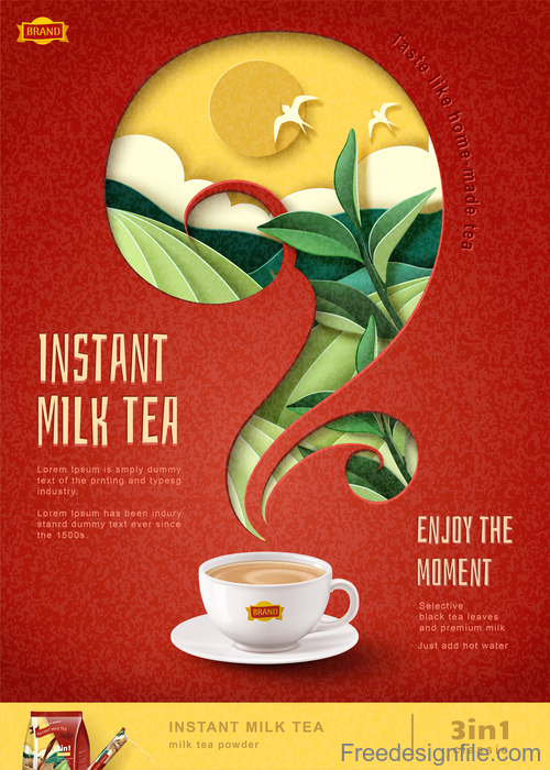 Instant milk tea flyer template vector
