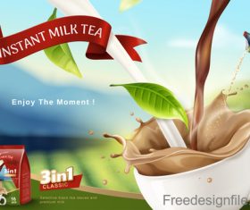 Instant milk tea poster template vector 01