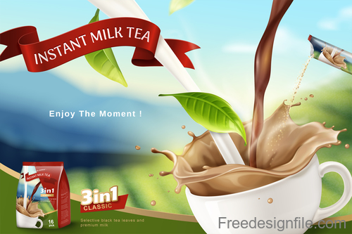 Instant milk tea poster template vector 01