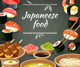 Japaneese food with snack background vector