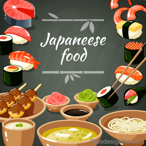 Japaneese food with snack background vector