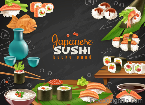 Japaneese sushi food background vector 01