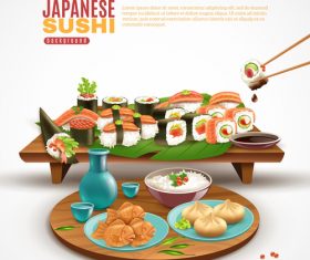 Japaneese sushi food background vector 02