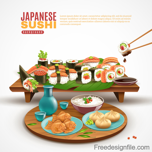 Japaneese sushi food background vector 02