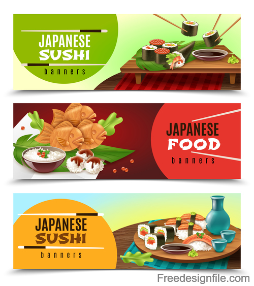 Japaneese sushi with food banners vector