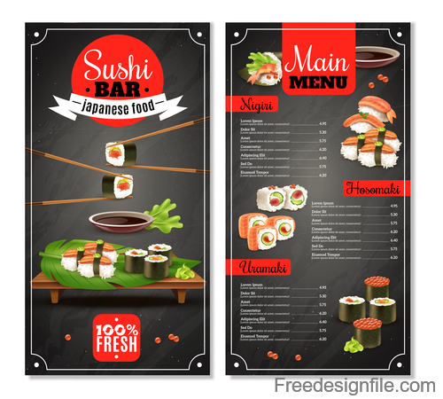 Japaneese sushi with food menu template vector