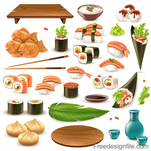 Japaneese sushi with seafood snack vector illustration