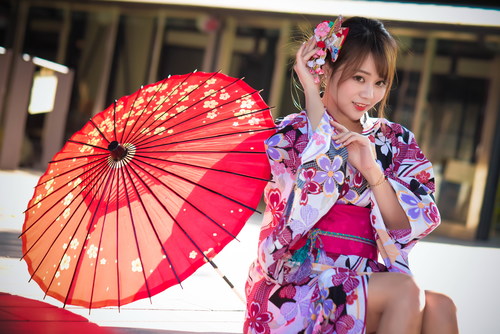 Japanese kimono girl Stock Photo