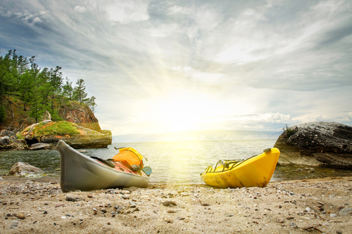 Kayaking on the shore Stock Photo