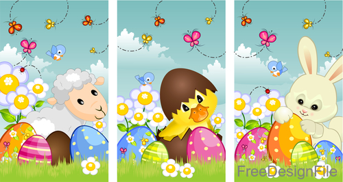 Lovely animal with banner easter vector