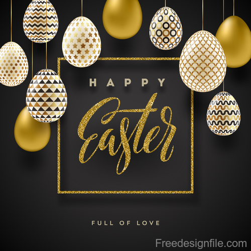 Luxury easter card with golden eggs vector
