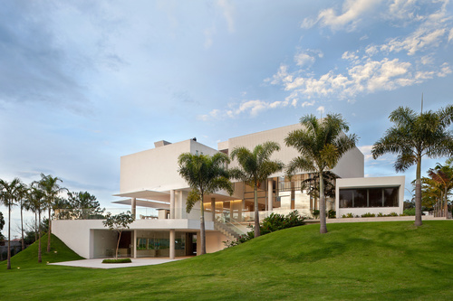 Luxury villa with palm trees Stock Photo