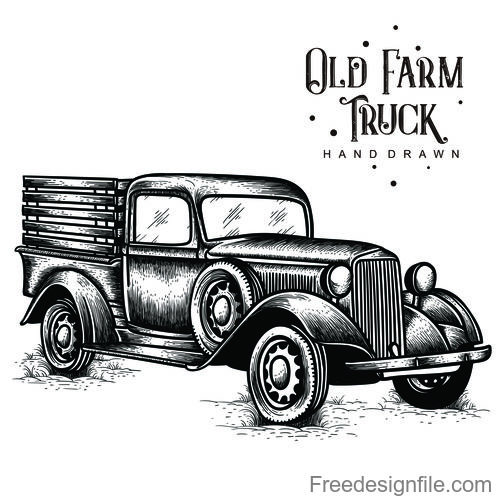 Old Farm Truck hand drawn vector.
