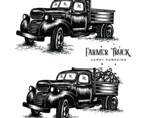 Old Farm Trucks carry pumpkins vector