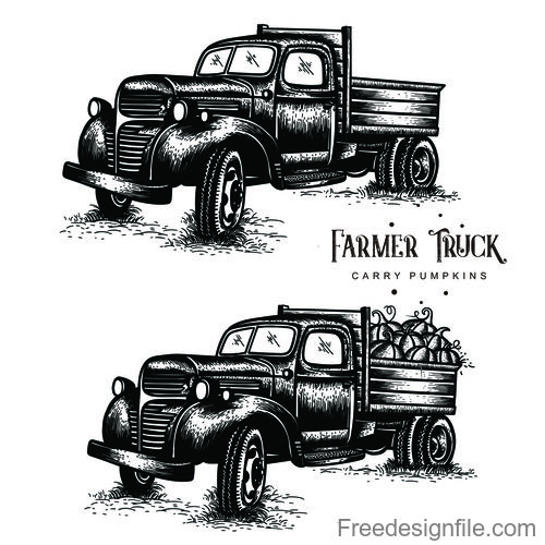 Old Farm Trucks carry pumpkins vector