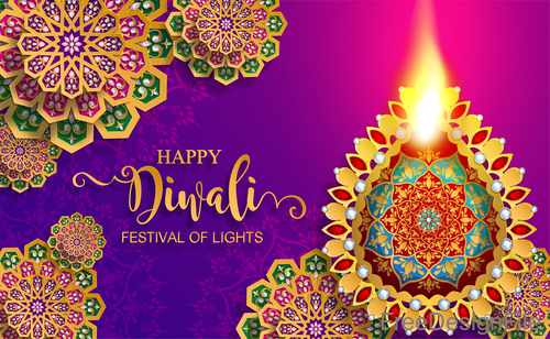 Ornate decor with diwali background vectors 04