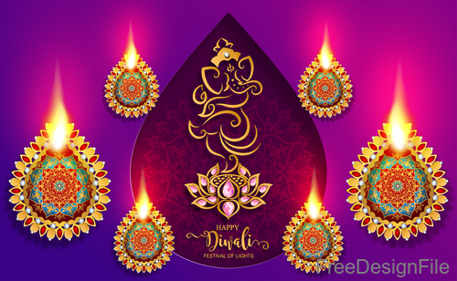 Ornate decor with diwali background vectors 05