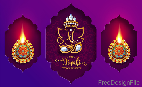 Ornate decor with diwali background vectors 06
