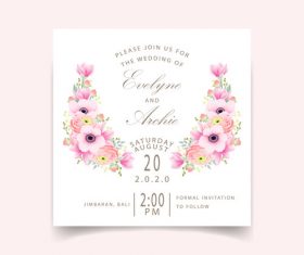 Pink flower with wedding invitation card template vector 06