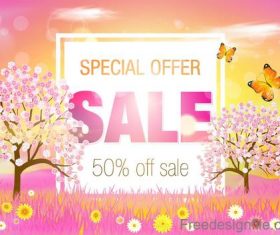 Poster pink spring sale template vector