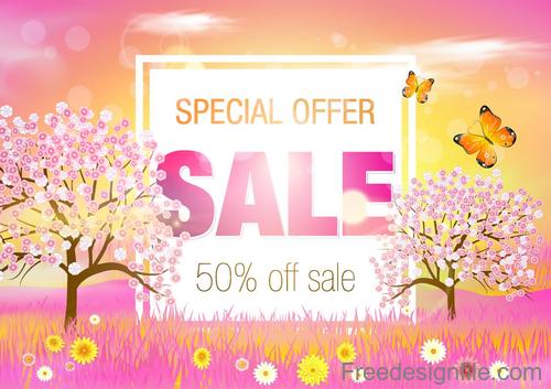 Poster pink spring sale template vector