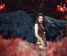 Pretty girl-demon with black wings Stock Photo 07