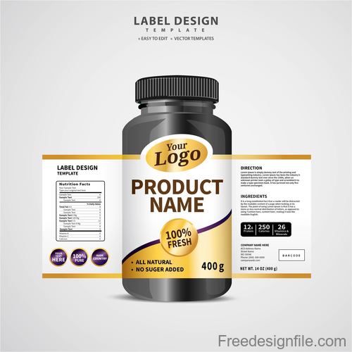 Product backage bottles with labels template vector 06