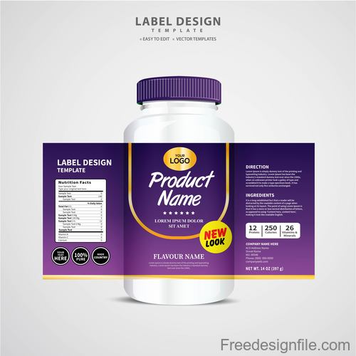 Product backage bottles with labels template vector 08