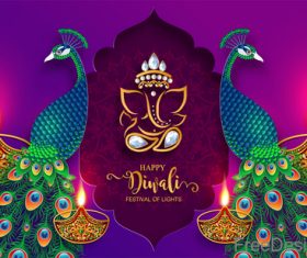 Purple diwali background with peacock vector