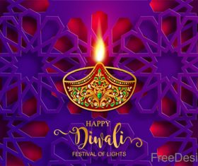 Purple floral decor with diwali design vector