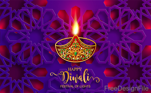 Purple floral decor with diwali design vector