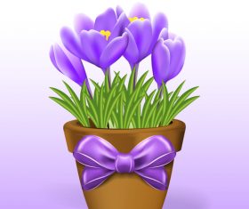 Purple flower and pot with bows vector
