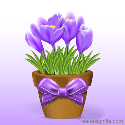 Purple flower and pot with bows vector