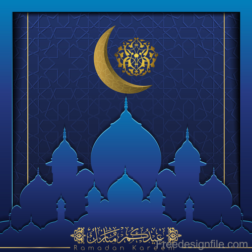 Ramadan kareem decor blue backgrounds vectors 03