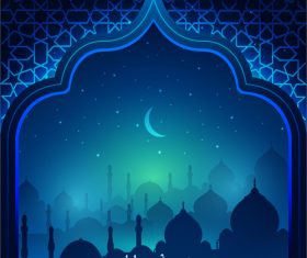 Ramadan kareem decor blue backgrounds vectors 05