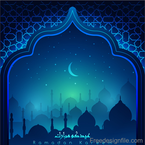 Ramadan Kareem Decor Blue Backgrounds Vectors 05 Free Download