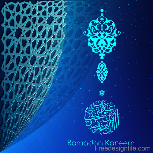 Ramadan kareem decor blue backgrounds vectors 08