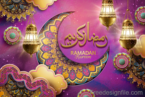 Ramadan kareem golden decor backgrounds vector 01