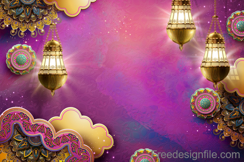 Ramadan kareem golden decor backgrounds vector 02